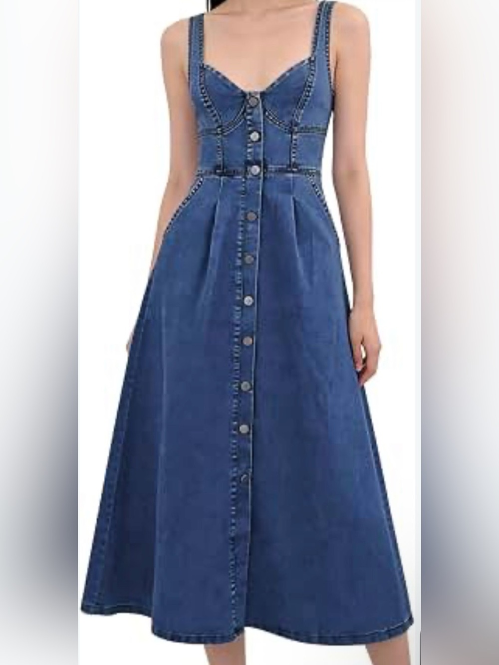 Denim Button-Front Midi Dress - Blue
